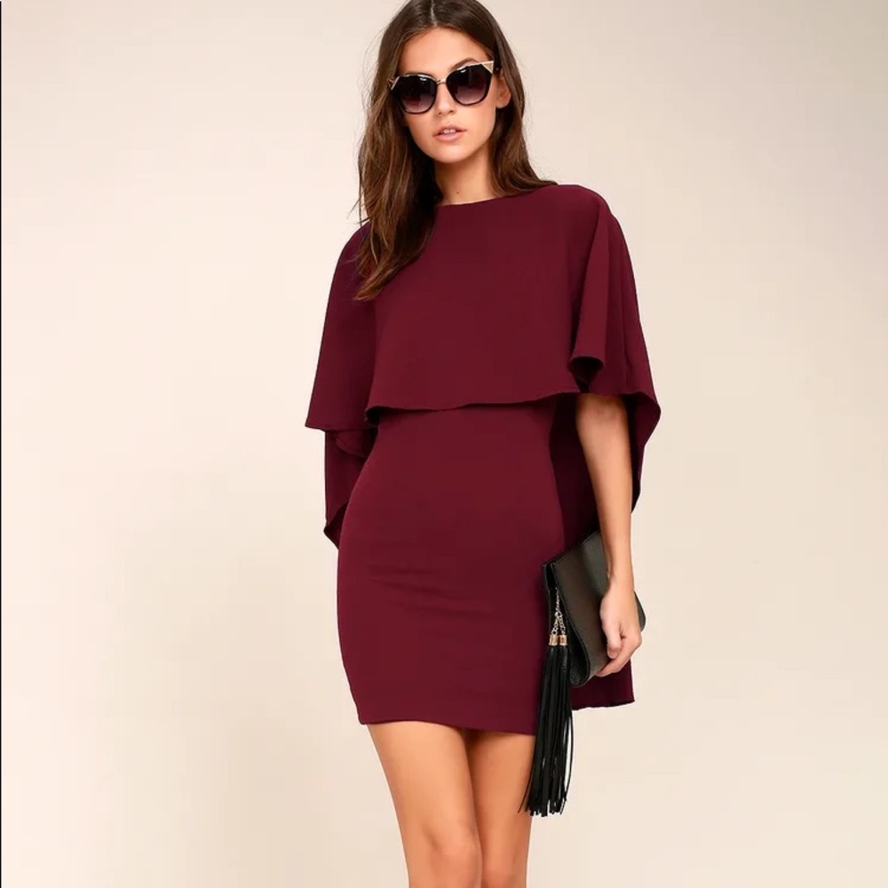 Lulus Burgundy Cape Dress (Size - M)